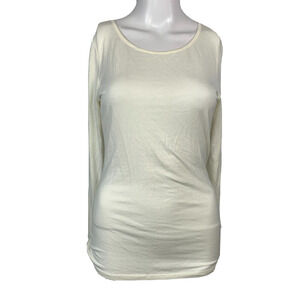 Venus‎ Shirt Womens S Ivory White Long Sleeve Lattice Cutout Back Stretch Knit